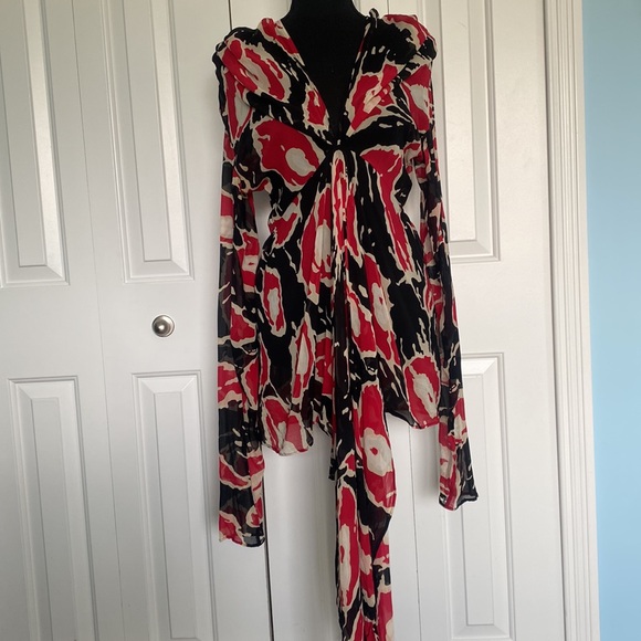 Beautiful Rare Vivienne Westwood Size 44 Flouncy Long Sleeve Patterned Blouse